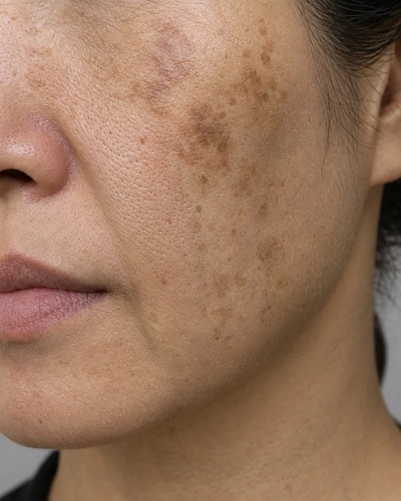 Client skin before InstaGlow treatment — pigmentation and uneven tone